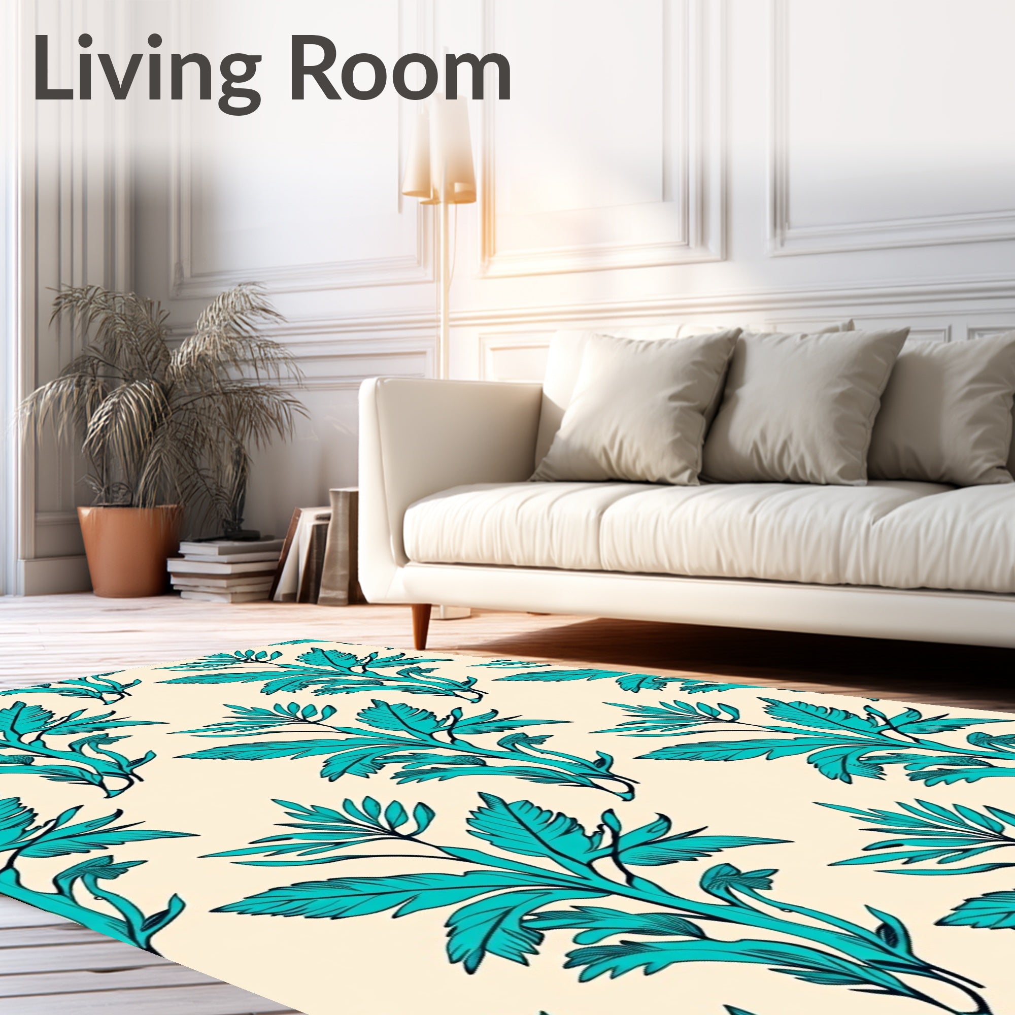 Teal Branch Botanical Cream Background Rug