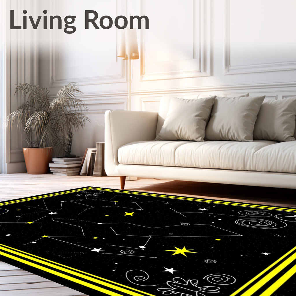 Cosmic Black And Gold Constellations Rug