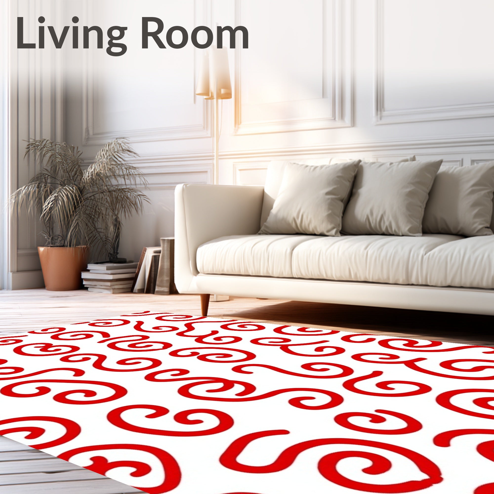 Crimson Red Swirl Calligraphy Rug
