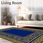 Royal Blue Yellow Geometric Maze Frame Rug