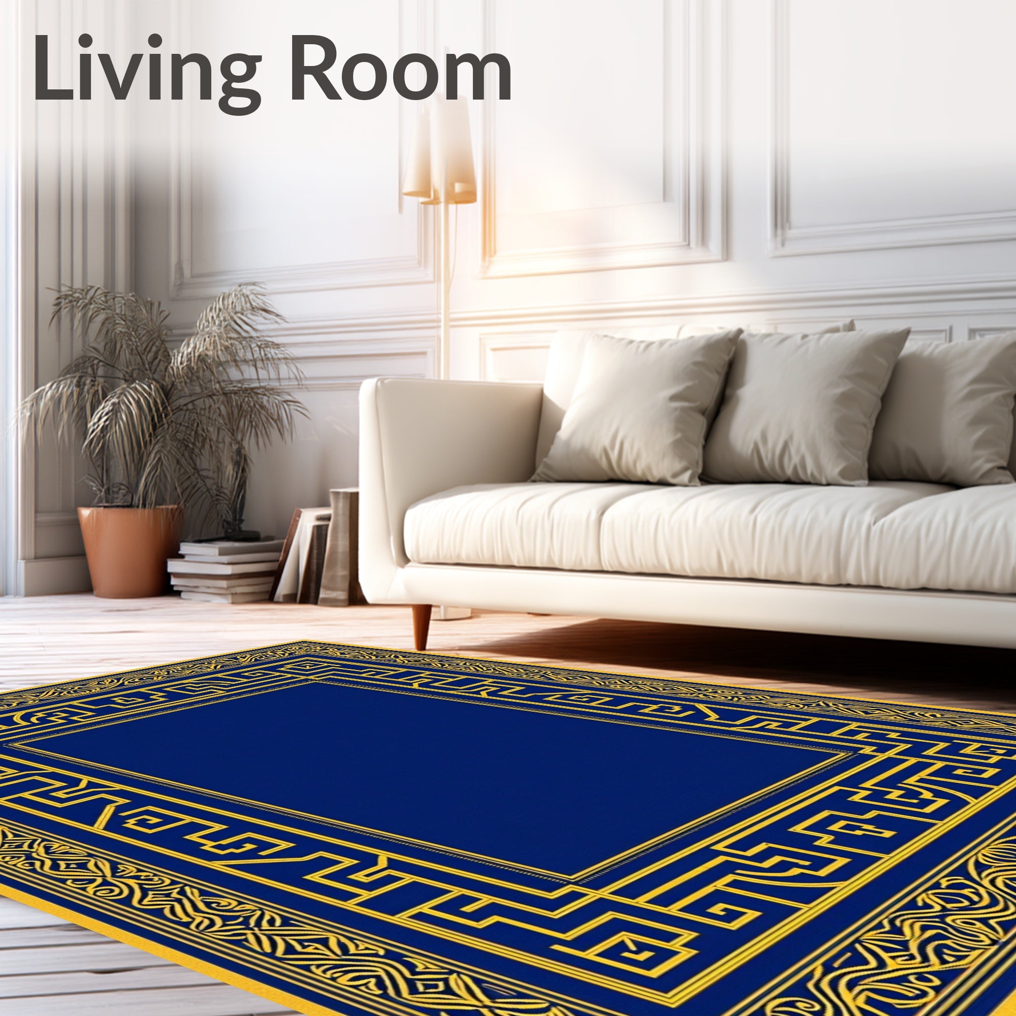 Royal Blue Yellow Geometric Maze Frame Rug