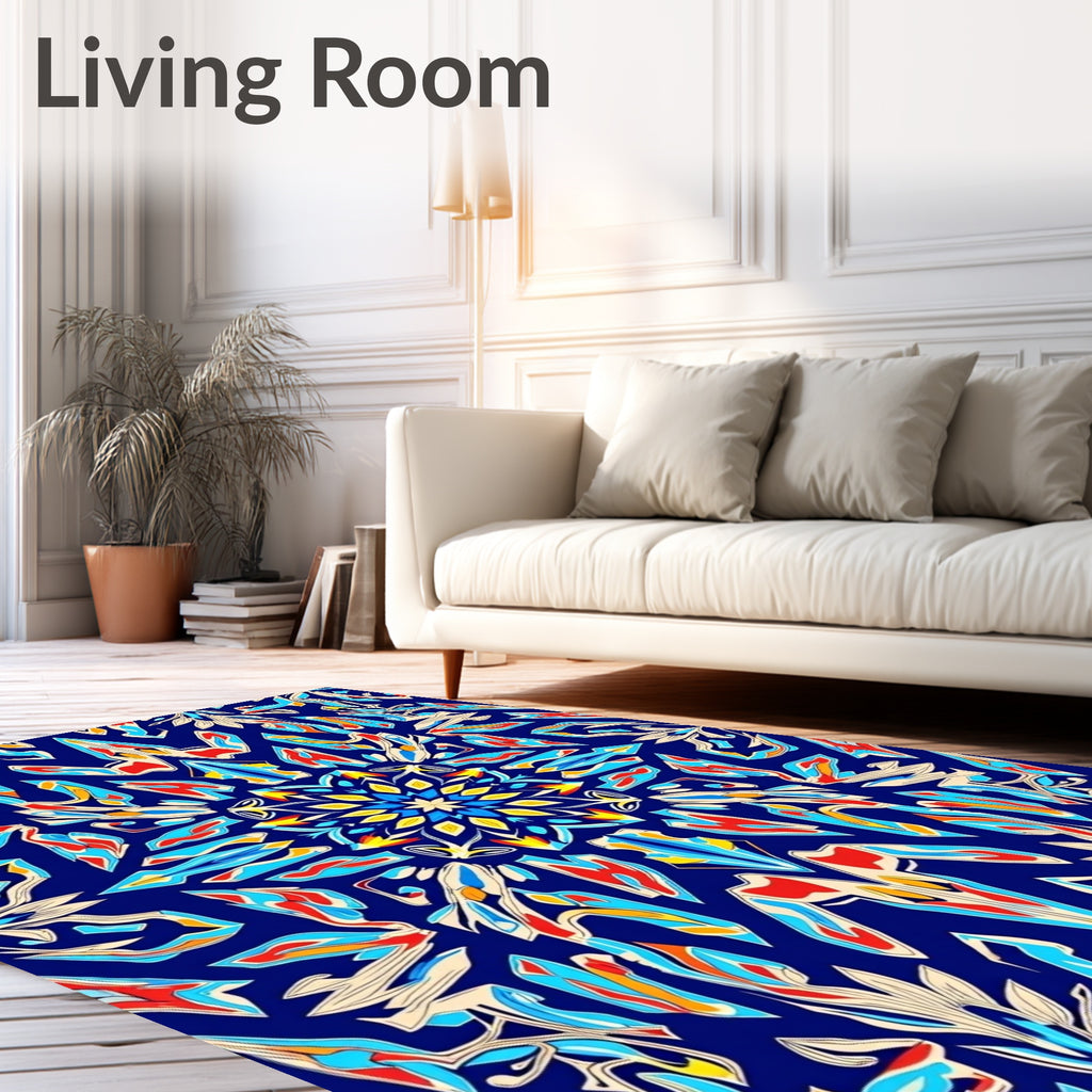 Vibrant Red Blue Yellow Kaleidoscope Rug