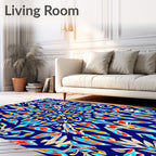 Vibrant Red Blue Yellow Kaleidoscope Rug