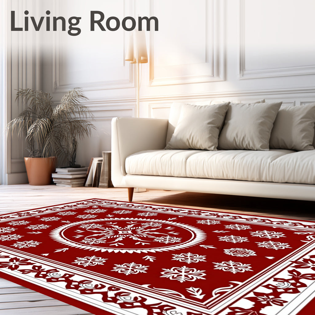 Crimson White Floral Medallion Border Rug