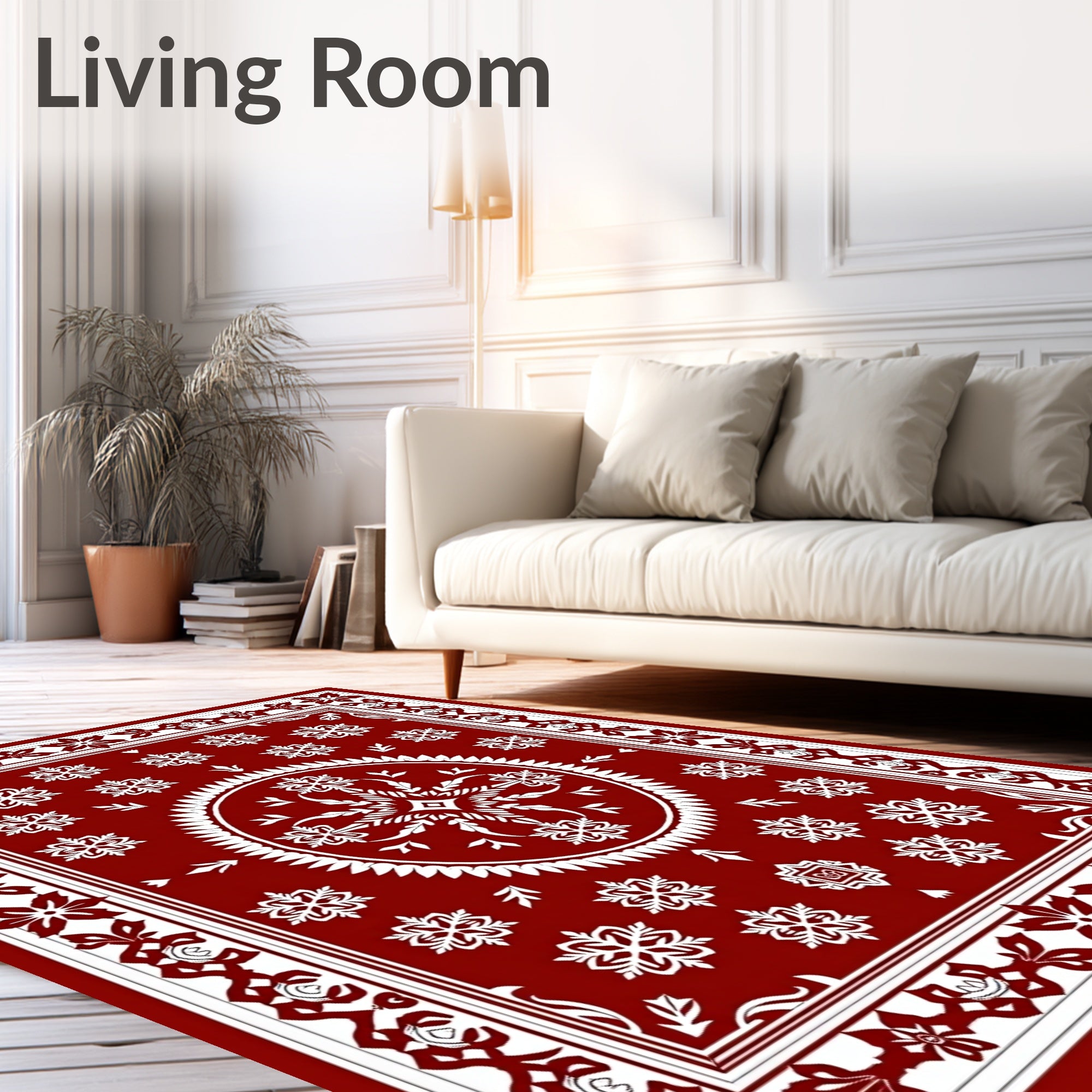 Crimson White Floral Medallion Border Rug