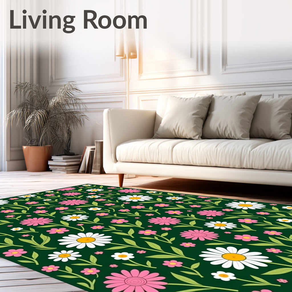 Whimsical Pink Daisy Garden Rug