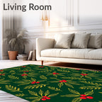 Emerald Green Holly Berry Branches Rug