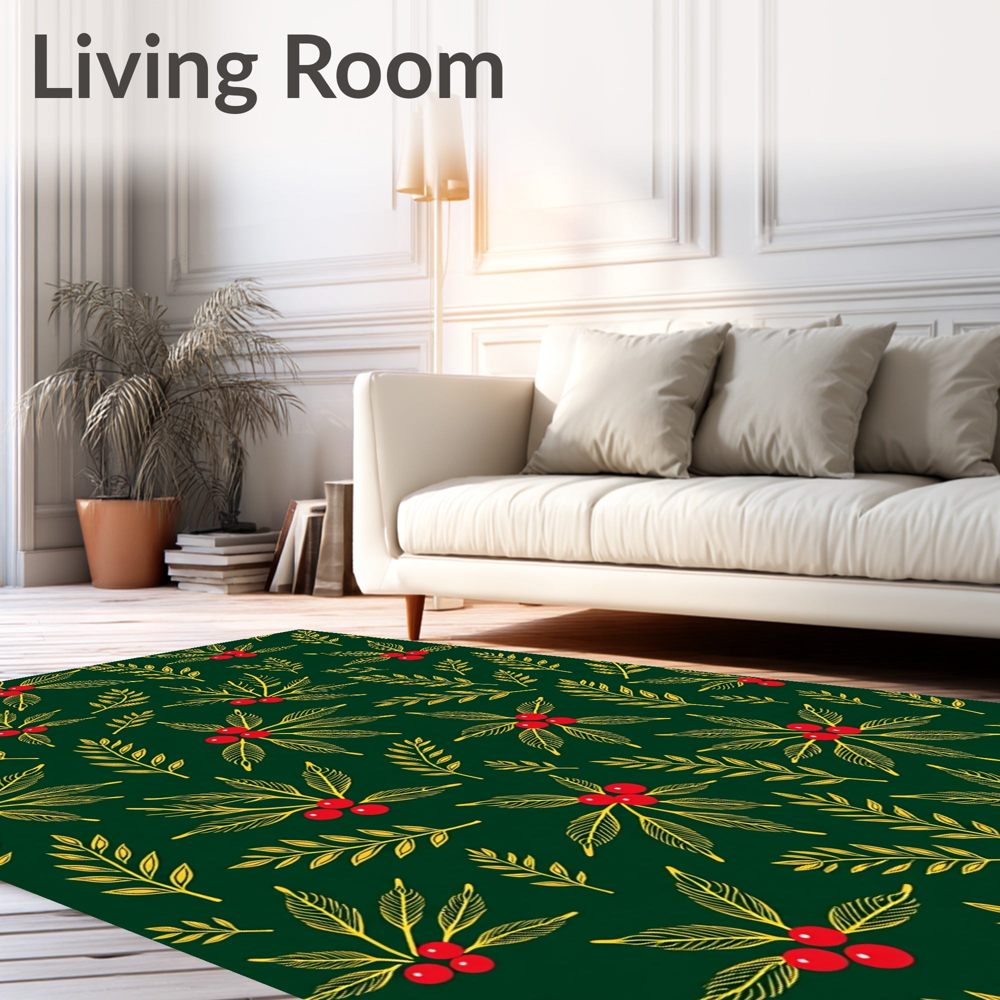 Emerald Green Holly Berry Branches Rug