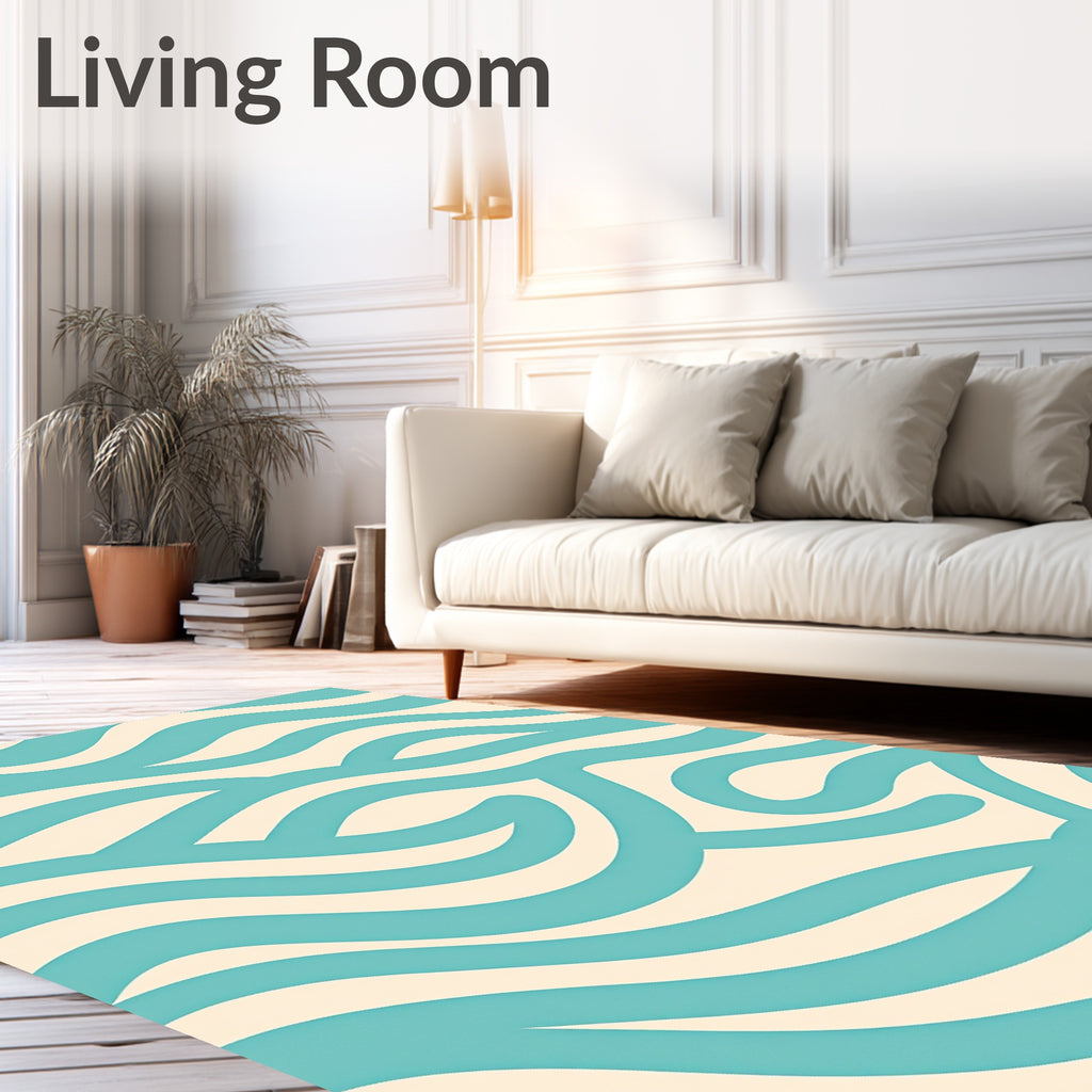 Aqua Cream Flowing Wave Abstract Rug
