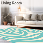 Aqua Cream Flowing Wave Abstract Rug