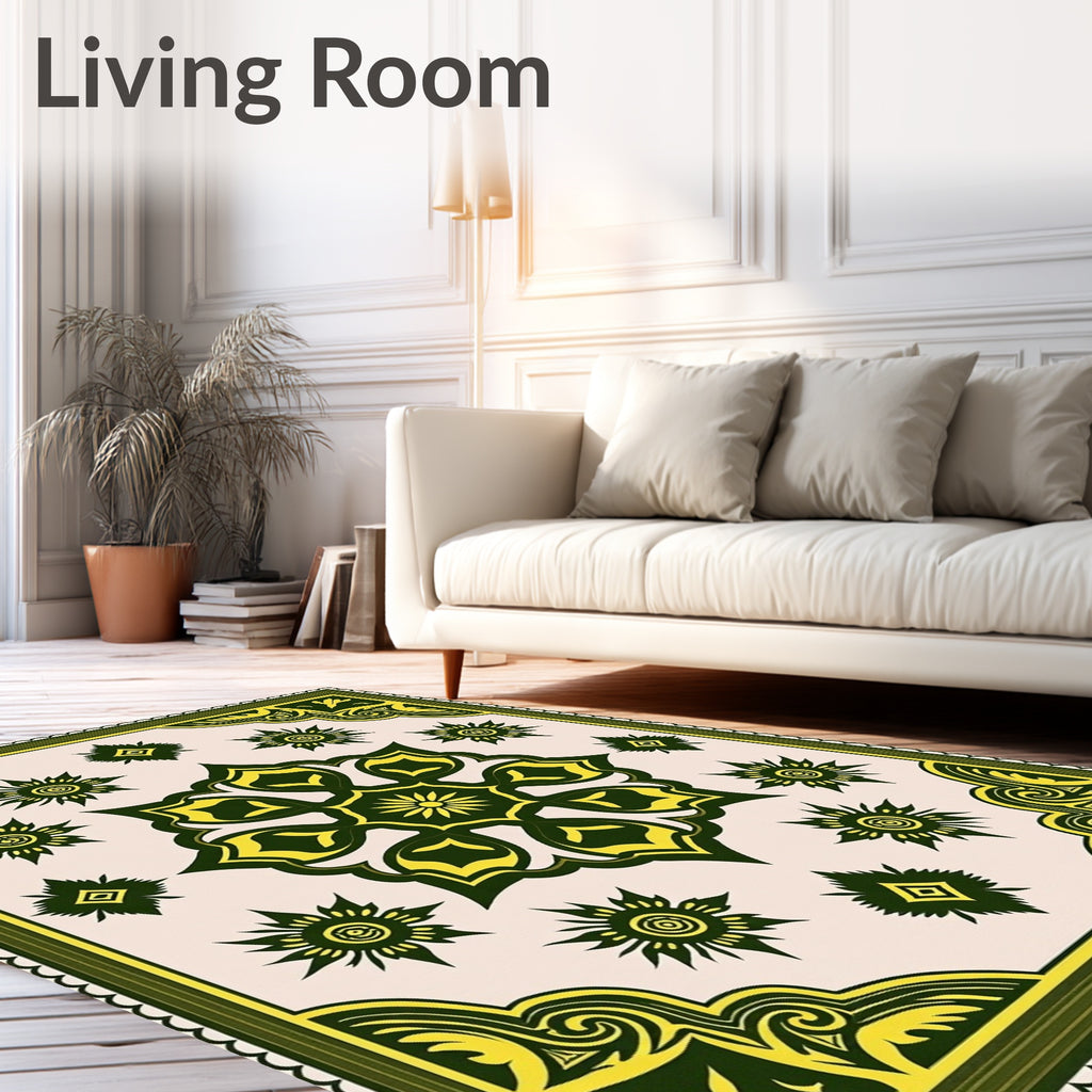 Emerald Gold Abstract Floral Medallion Rug