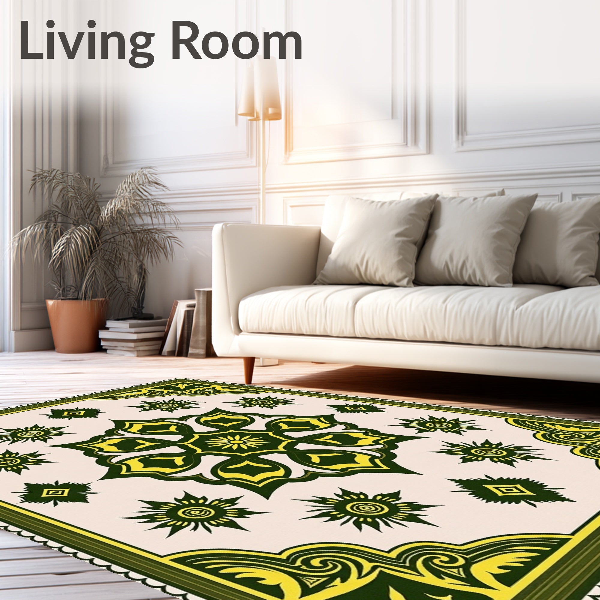 Emerald Gold Abstract Floral Medallion Rug
