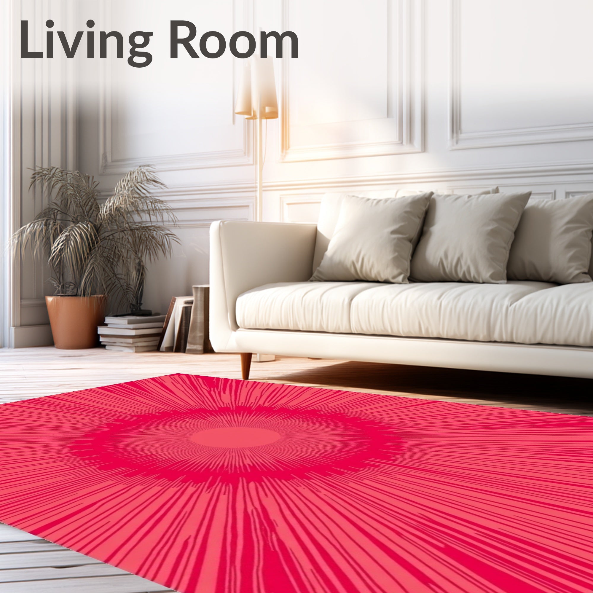 Radiant Crimson Sunburst Burst Rug