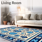 Vibrant Blue Seashell Cream Border Rug