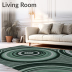 Muted Green Concentric Rings Stripes Rug