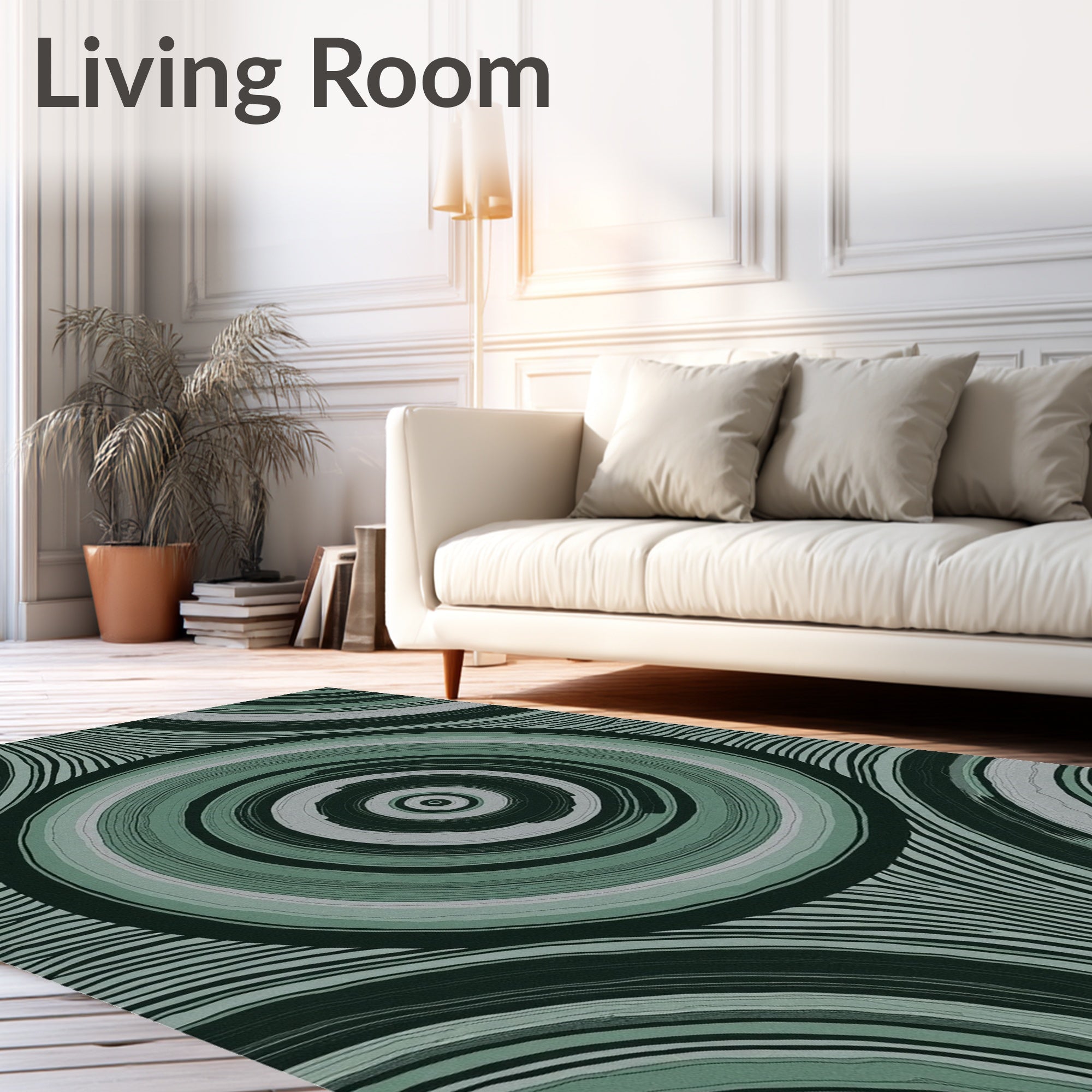 Muted Green Concentric Rings Stripes Rug