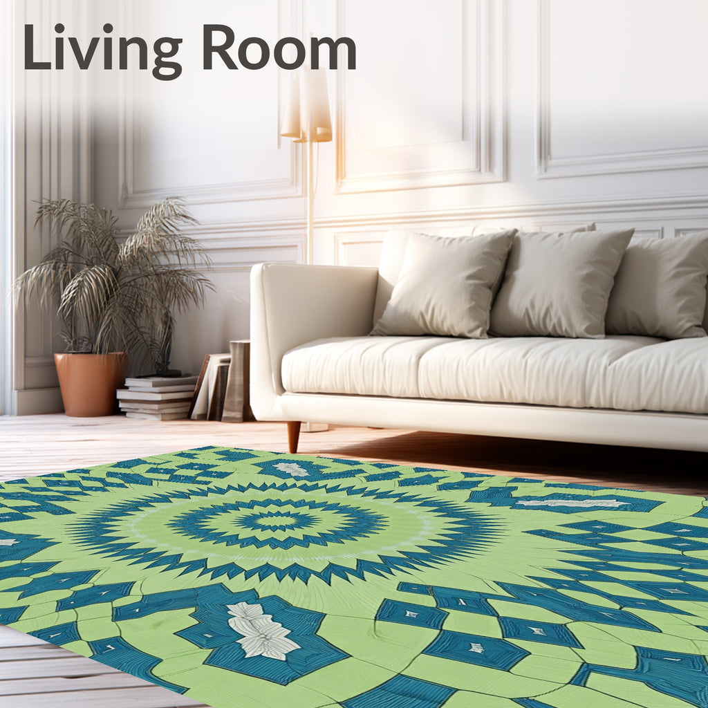 Mint Geometric Medallion Sunburst Rug