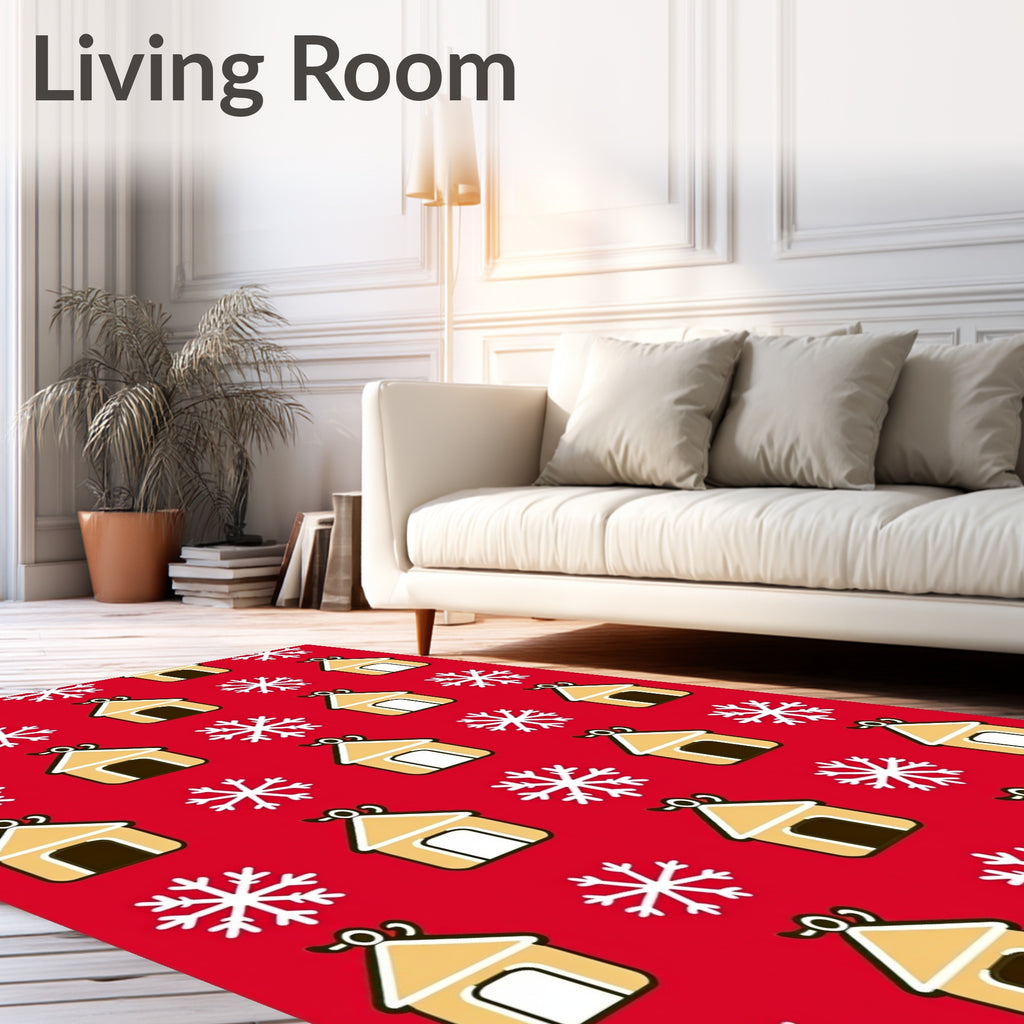 Gingerbread Houses Snowflake Repeat Red Rug