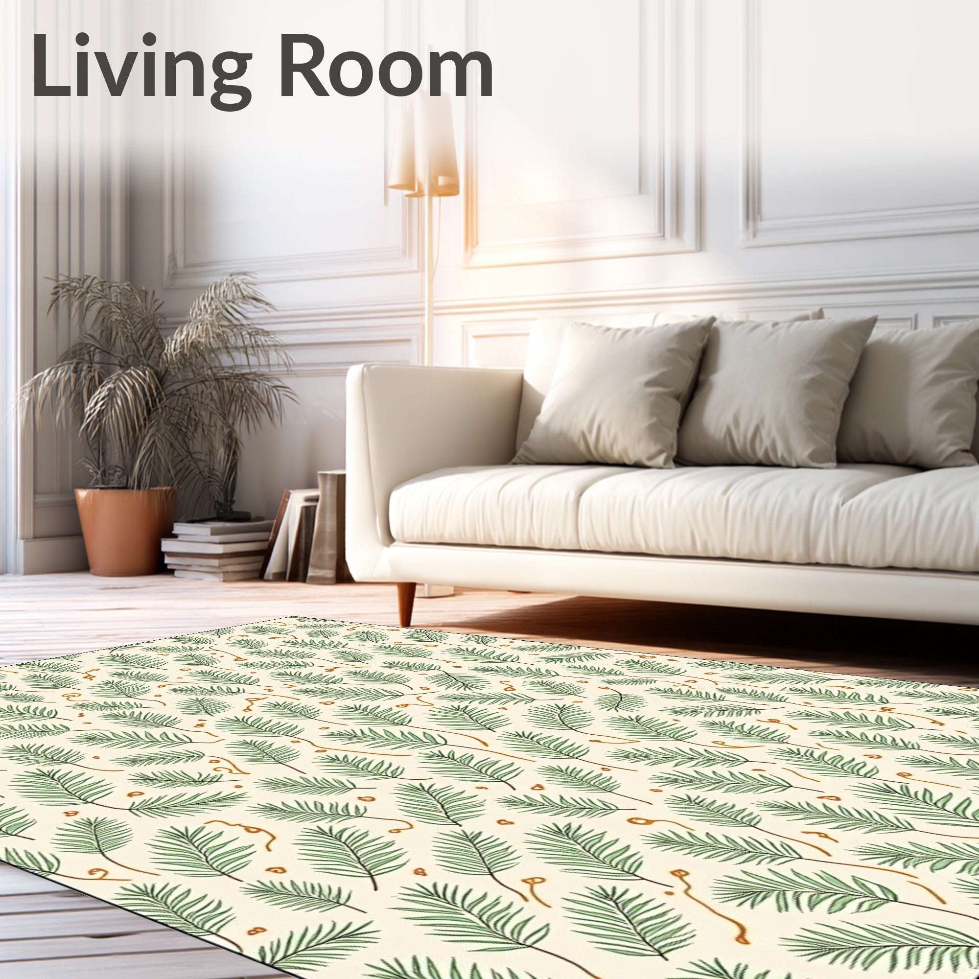 Green Pine Needles on Cream Background Rug