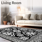 Classic Black White Floral Garden Rug