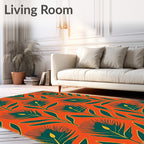 Bold Teal Floral Branches Orange Rug