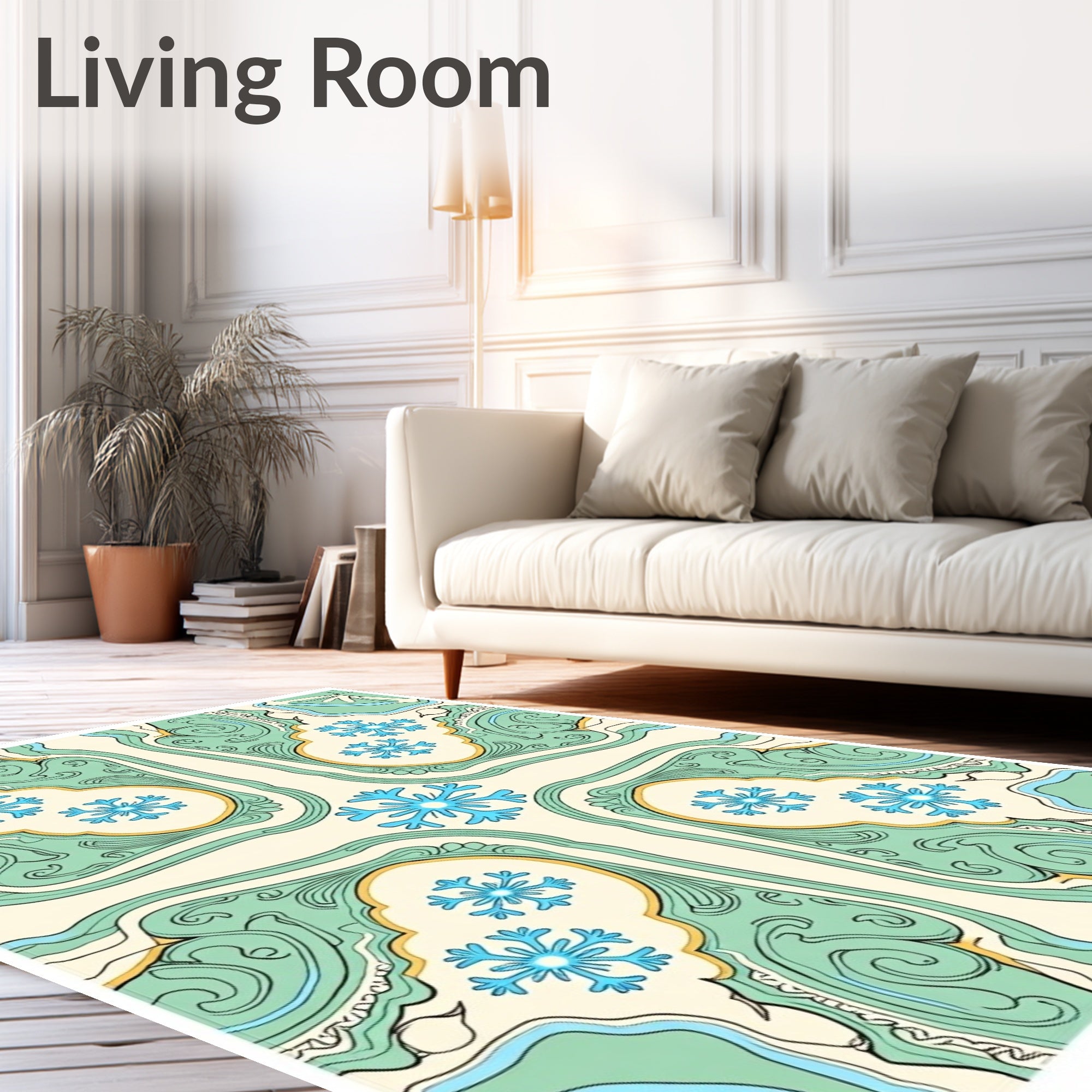 Art Nouveau Aqua Snowflake Medallion Rug
