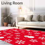 Red Snowman Snowflake Yuletide Repeating Rug