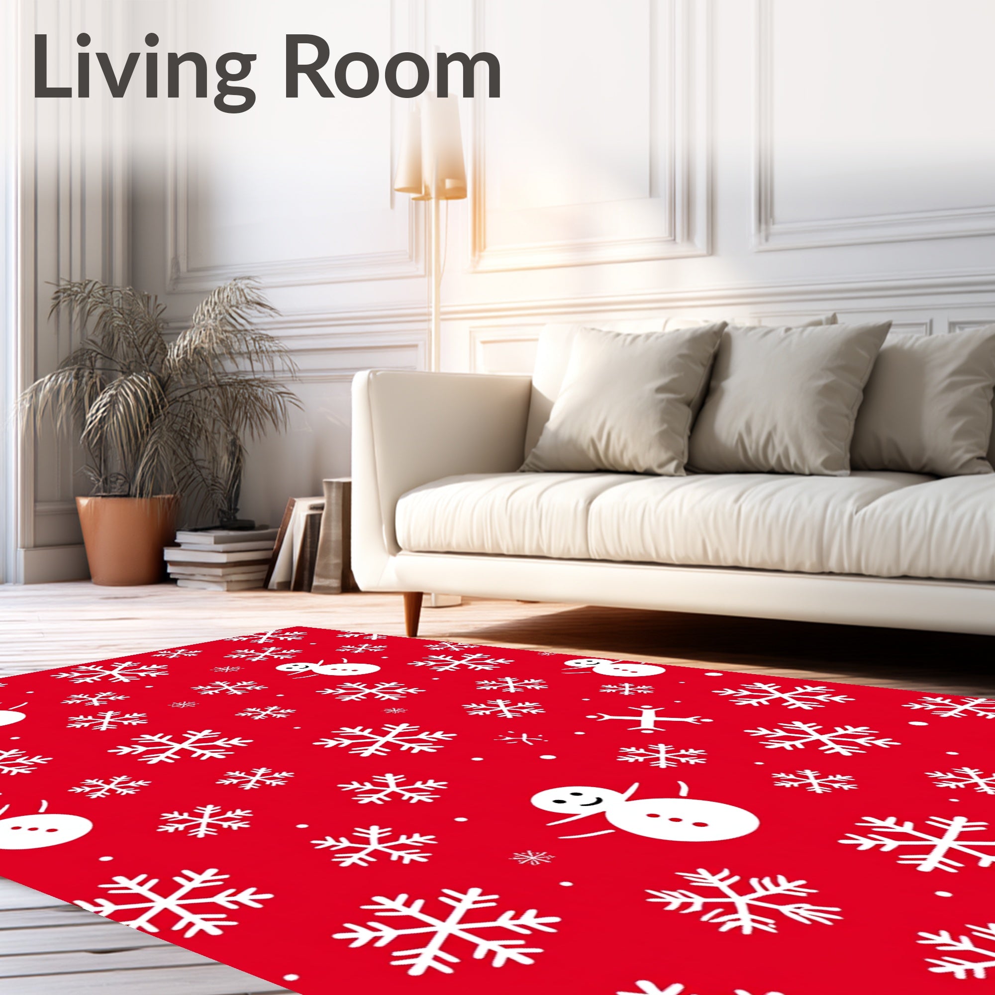 Red Snowman Snowflake Yuletide Repeating Rug