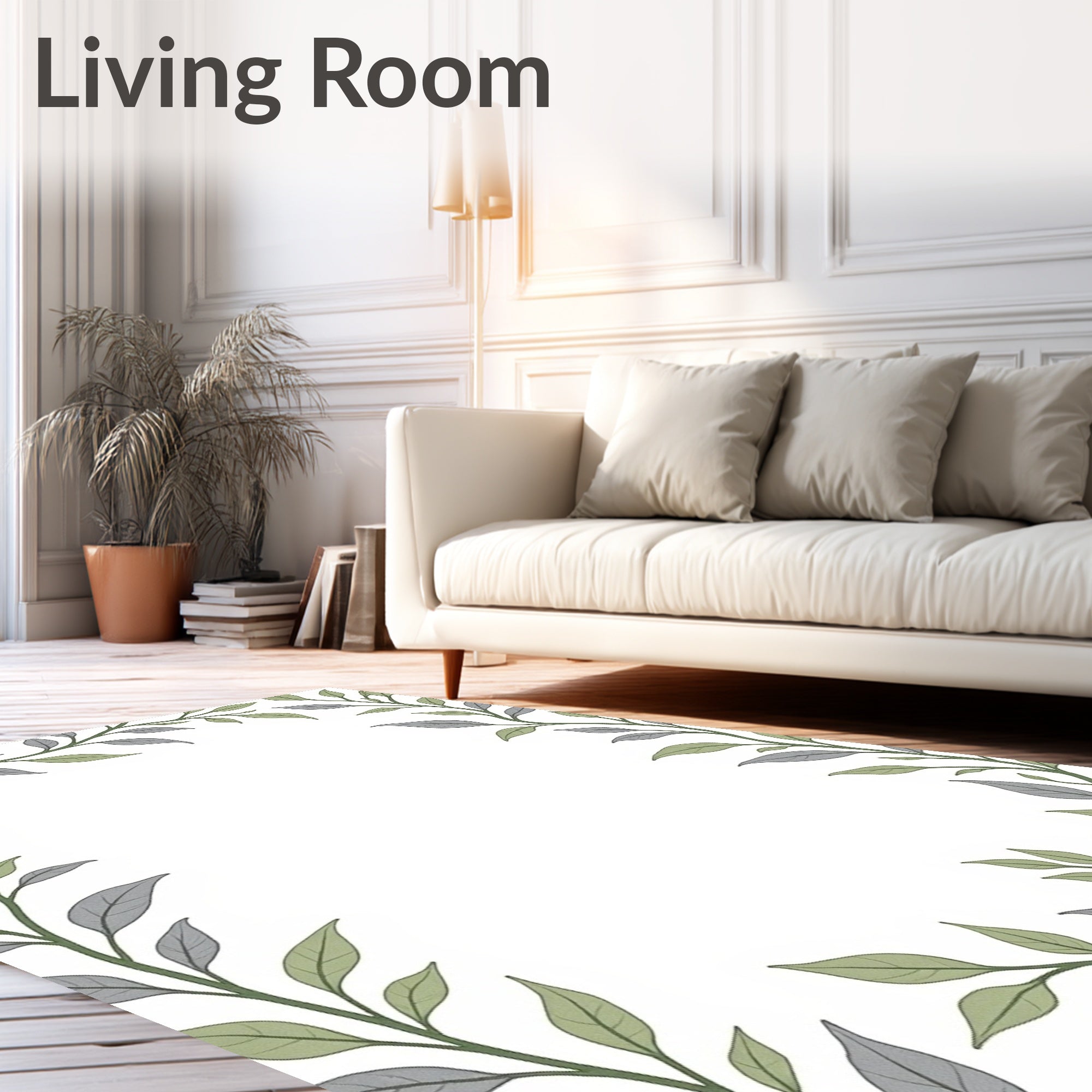 Green and Gray Leaf Vine Border Rug