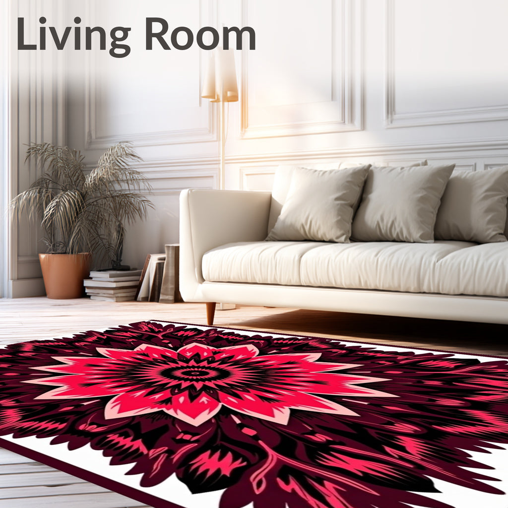 Crimson Pink Feathered Mandala Rug