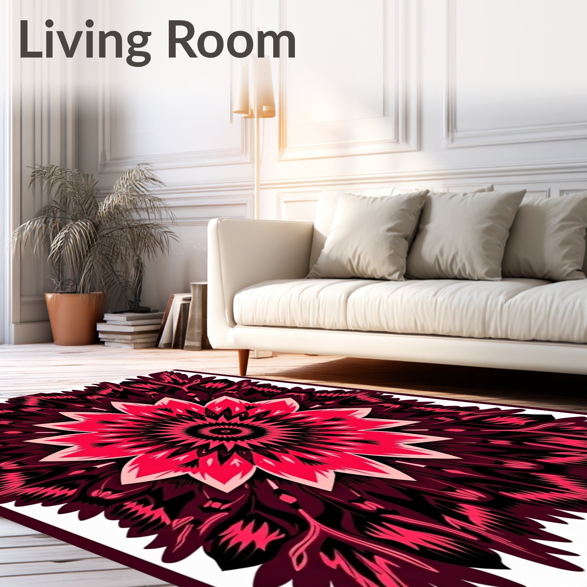 Crimson Pink Feathered Mandala Rug