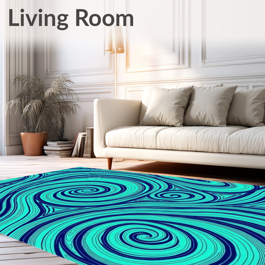 Deep Blue Swirling Aqua Curves Rug