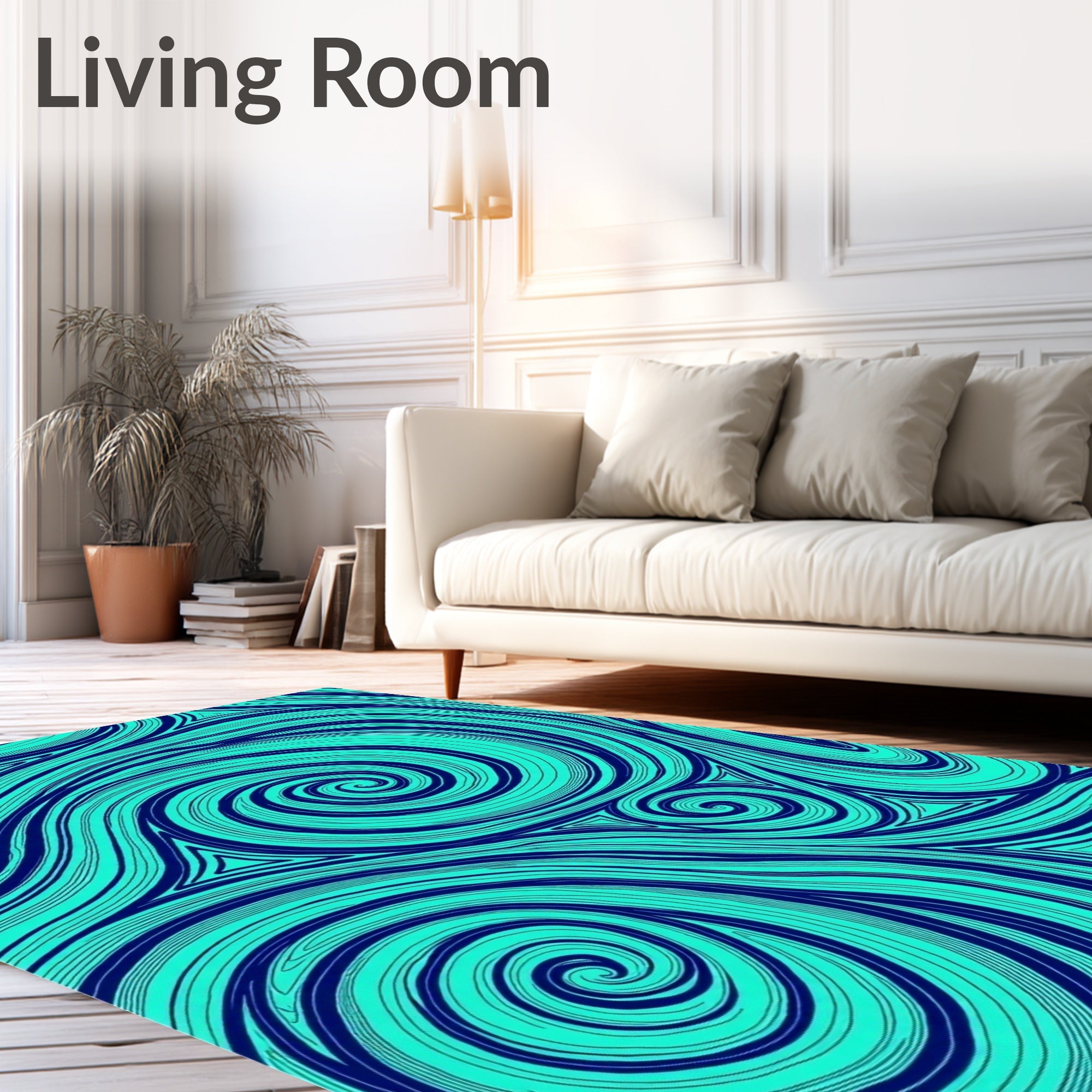 Deep Blue Swirling Aqua Curves Rug