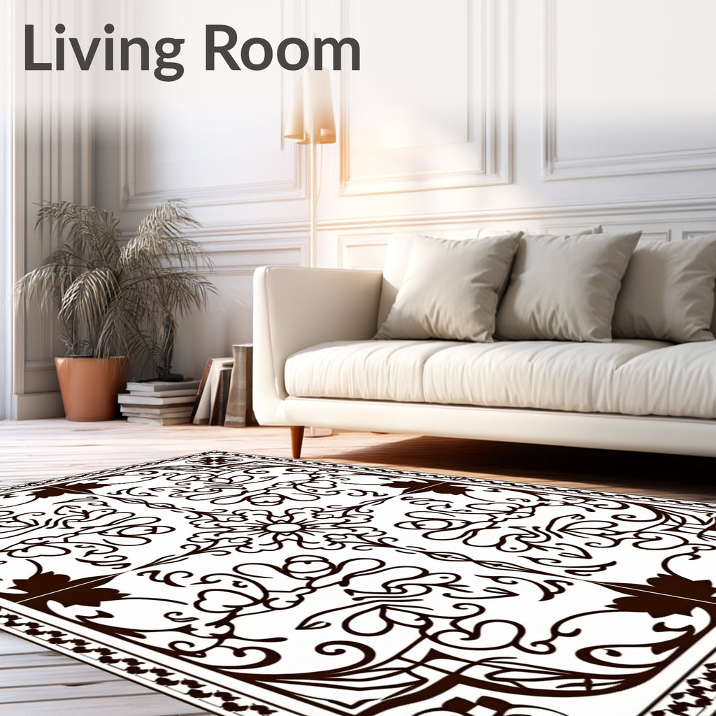 Dark Brown Ornate Scrollwork Medallion Rug