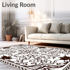 Dark Brown Ornate Scrollwork Medallion Rug