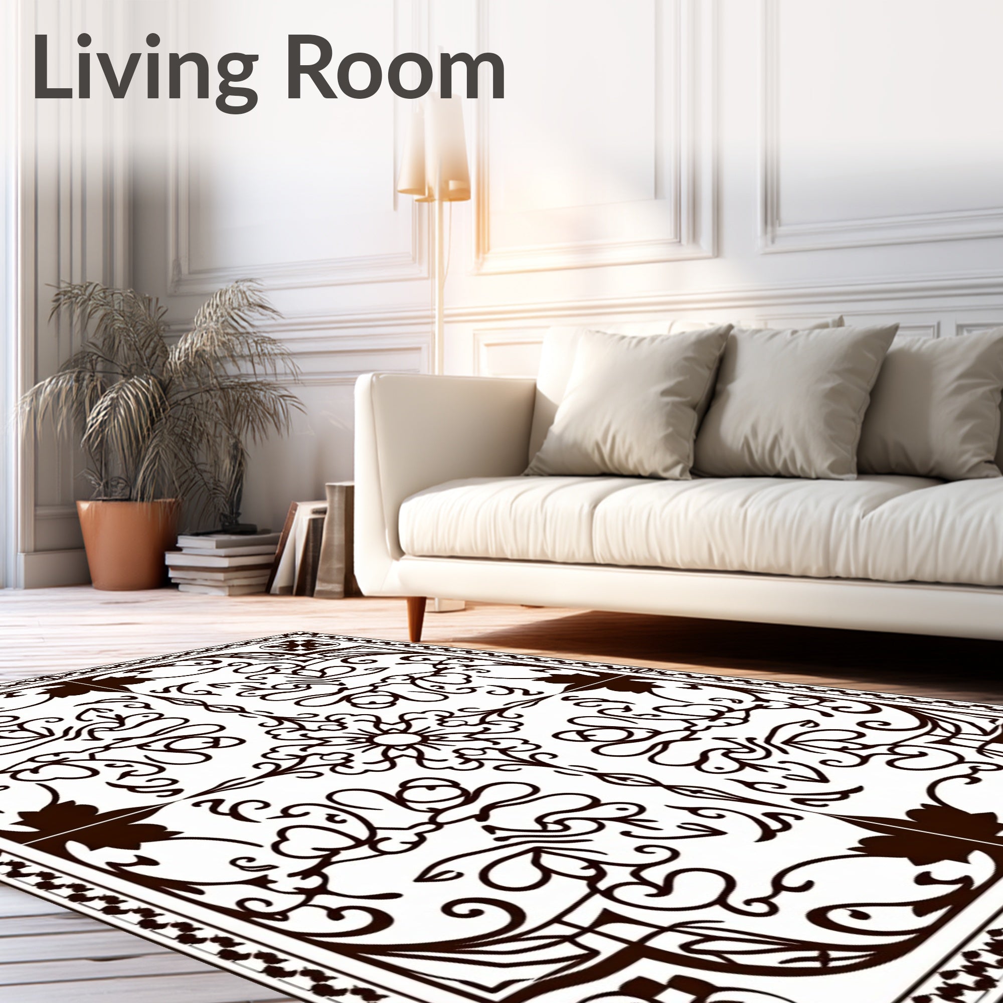 Dark Brown Ornate Scrollwork Medallion Rug