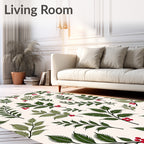 Green Branch Red Berry Botanical Rug