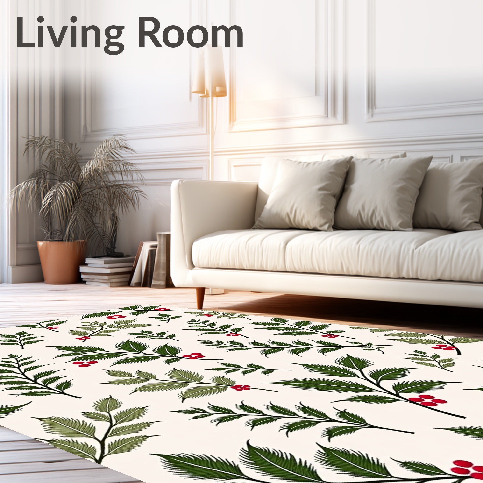 Green Branch Red Berry Botanical Rug