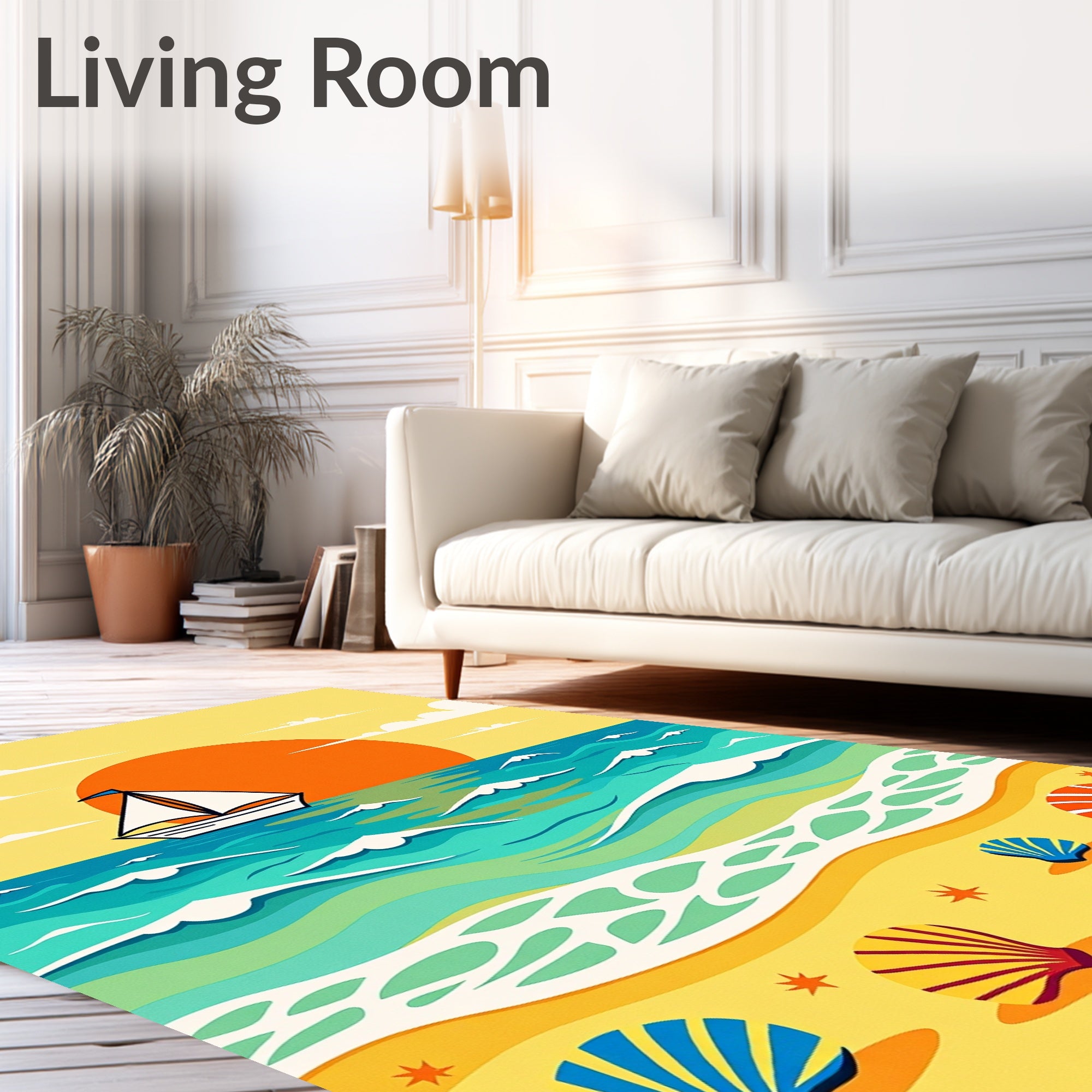 Coastal Sailboat Sunset Seaside Shells Rug