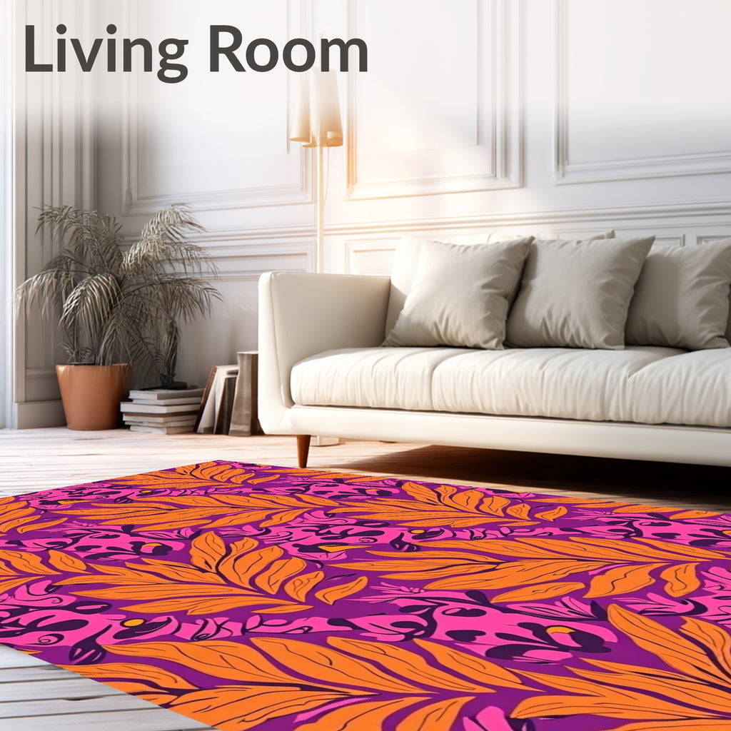 Vibrant Orange Leaf Jungle Tropical Rug