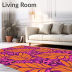 Vibrant Orange Leaf Jungle Tropical Rug
