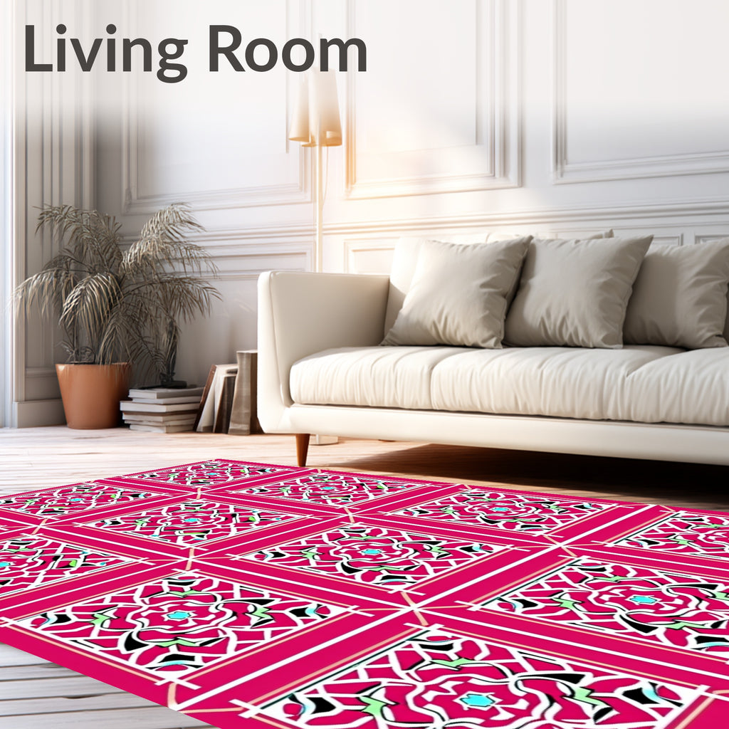 Tiled Fuchsia Geometric Floral Lattice Rug