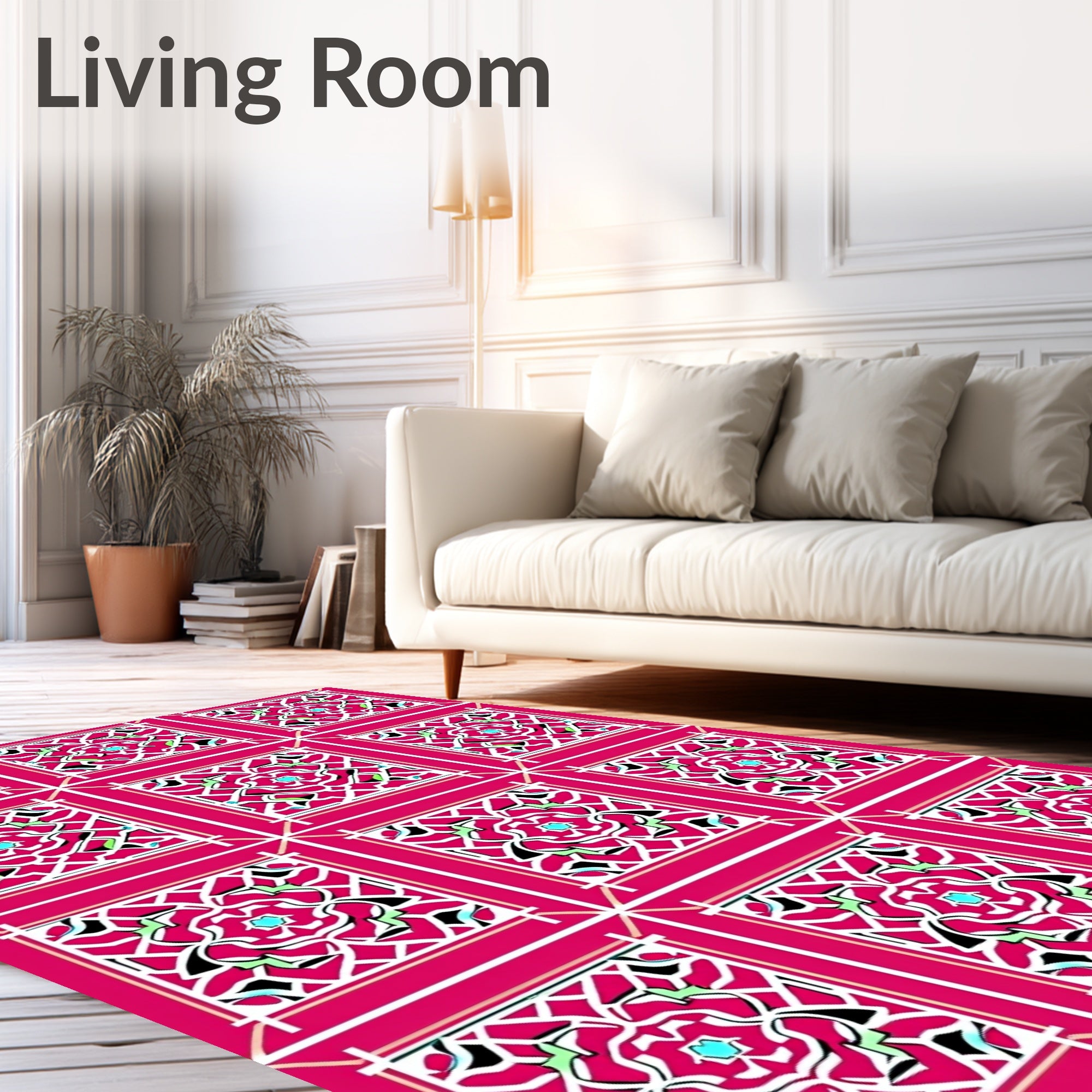 Tiled Fuchsia Geometric Floral Lattice Rug