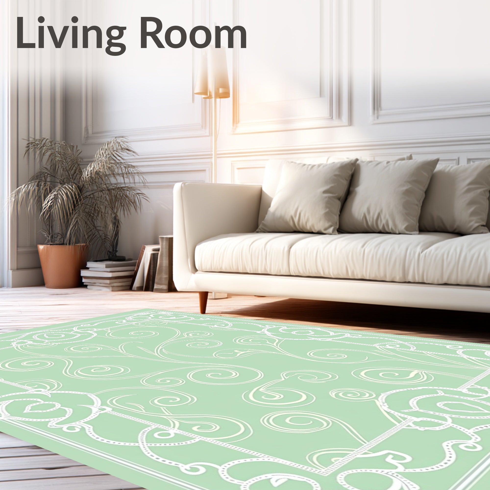 Light Green Floral Scroll Filigree Rug