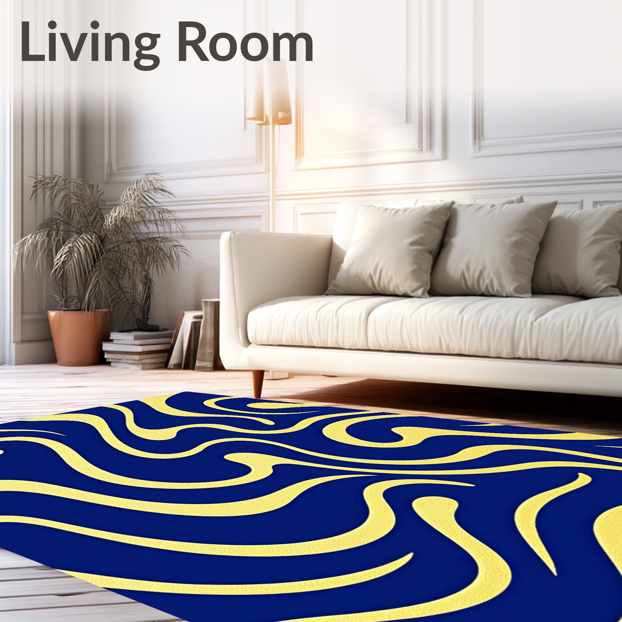 Deep Blue Swirl Abstract Rug