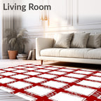 Red White Textured Plaid Squares Rug