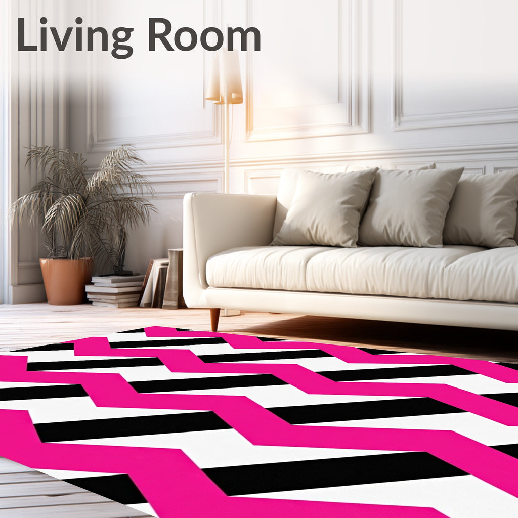Vibrant Pink Black Zigzag Stripe Rug