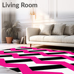 Vibrant Pink Black Zigzag Stripe Rug