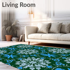 Emerald Blue Floral Medallion Mandala Rug