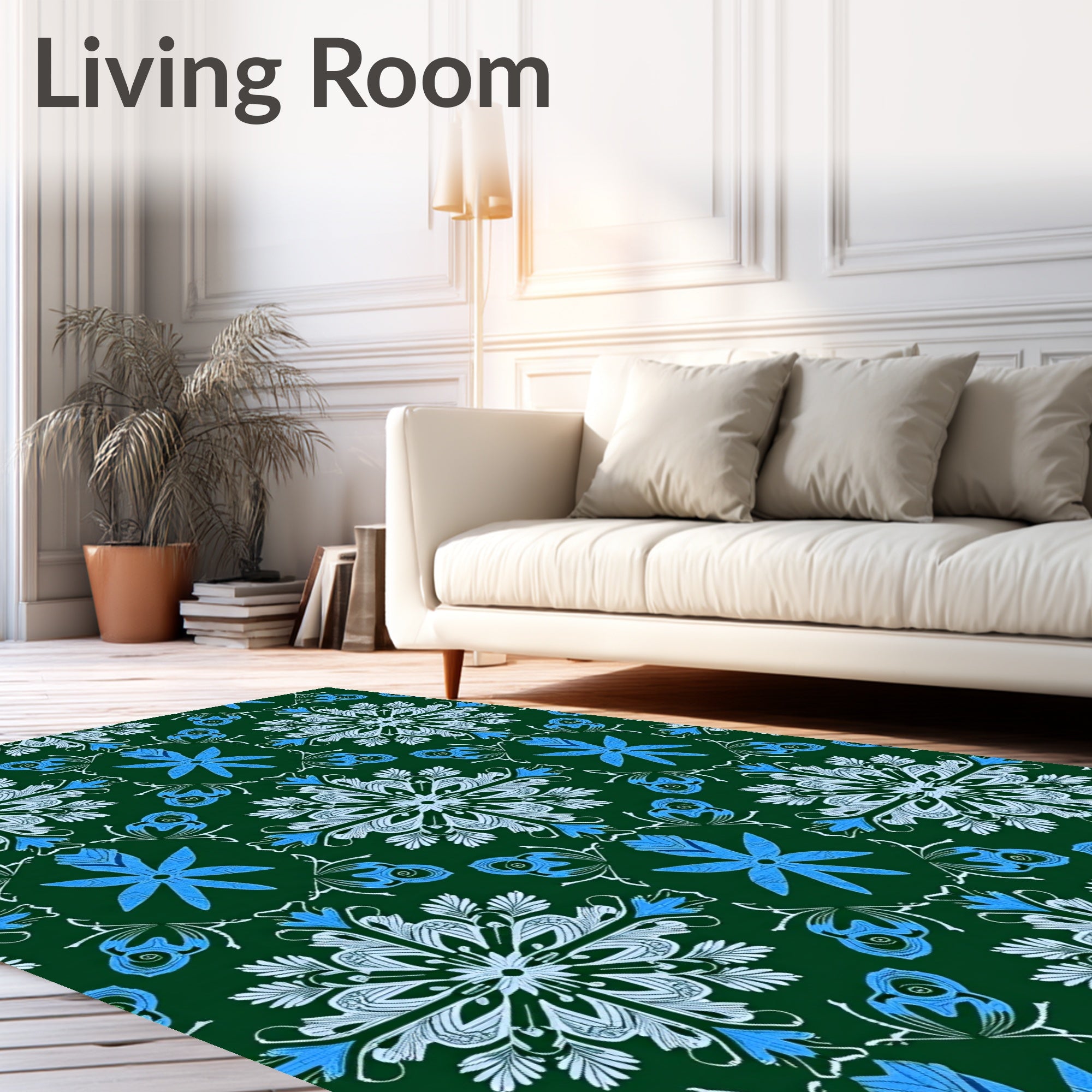 Emerald Blue Floral Medallion Mandala Rug